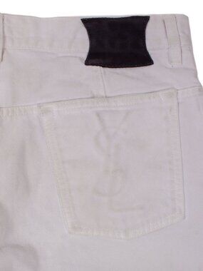 YVES SAINT LAURENT Rive Gauche SS04 White Cotton YSL Logo Jeans SZ 34